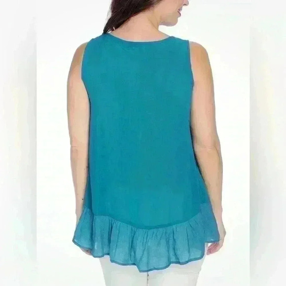 One World Live and Let Live Knit Lace Ruffled Hem Hi-Lo Tank Top Size M Teal - Picture 11 of 11